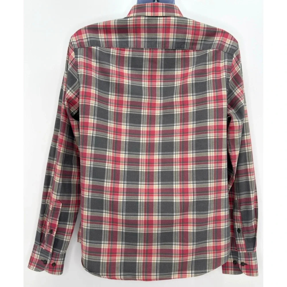 UNTUCKit Jadot Flannel Shirt Mens L Slim Fit Red Gray Plaid Brushed Cotton